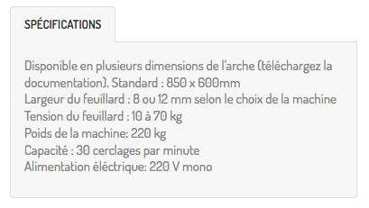 specifications techniques cercleuse automatique