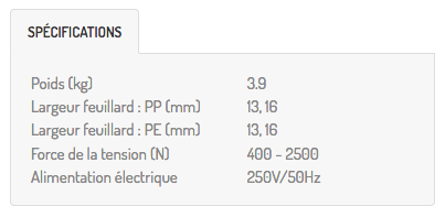 specifications techniques cercleuse manuelle