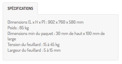 specifications techniques table de cerclage