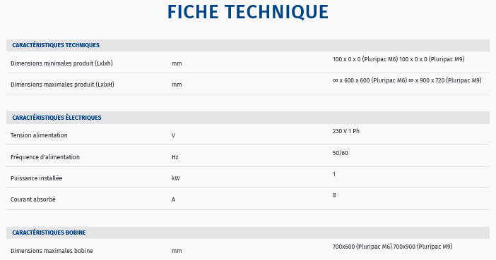 Fiche technique machine horizontale pour film etirable robopac compacta 4