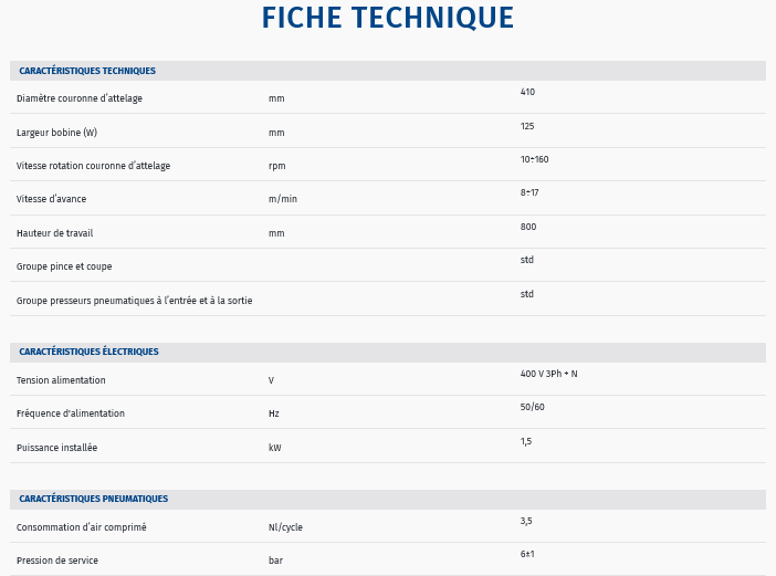 Fiche technique machine horizontale pour film etirable robopac compacta 4