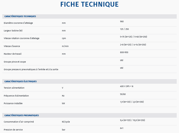 Fiche technique machine horizontale pour film etirable robopac compacta 4