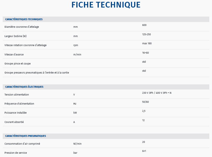 Fiche technique machine horizontale pour film etirable robopac compacta 4