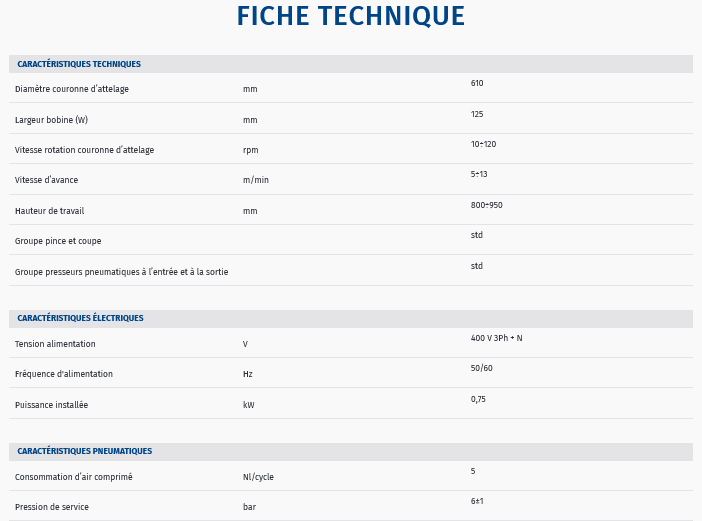 Fiche technique machine horizontale pour film etirable robopac compacta 4