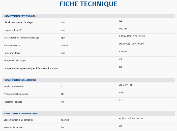 Fiche technique machine horizontale pour film etirable robopac compacta 4