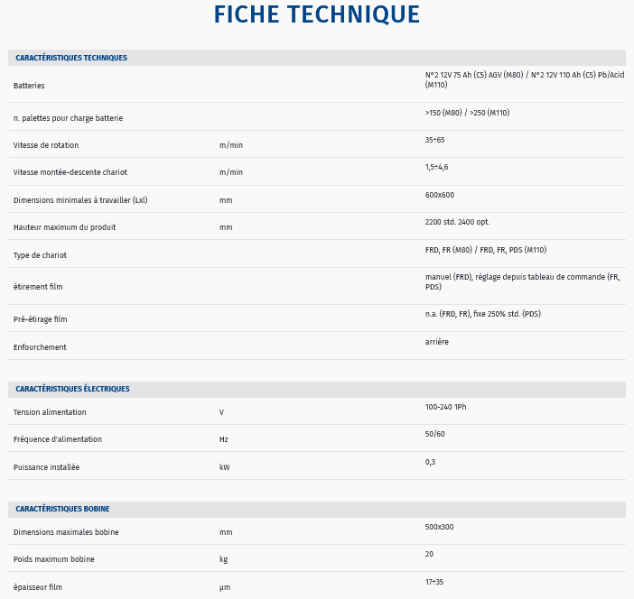 Fiche technique machine horizontale pour film etirable robopac compacta 4